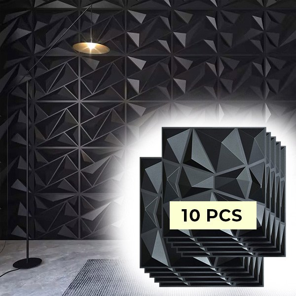 3d črne stenske nalepke (10 kosov) - Gemwall