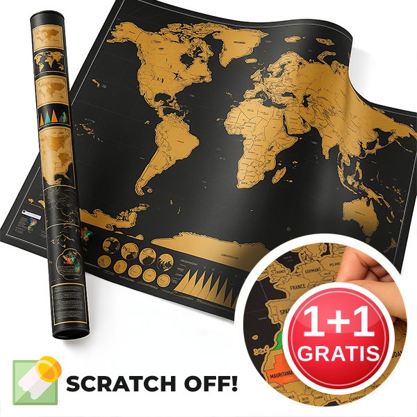 Svetovni zemljevid za odkrivanje - Scratchmap (1 + 1 GRATIS)
